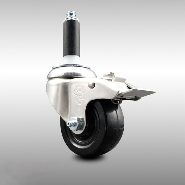 3.5 Inch 316SS Hard Rubber Swivel 7/8 Inch Expanding Stem Caster Lock Brake